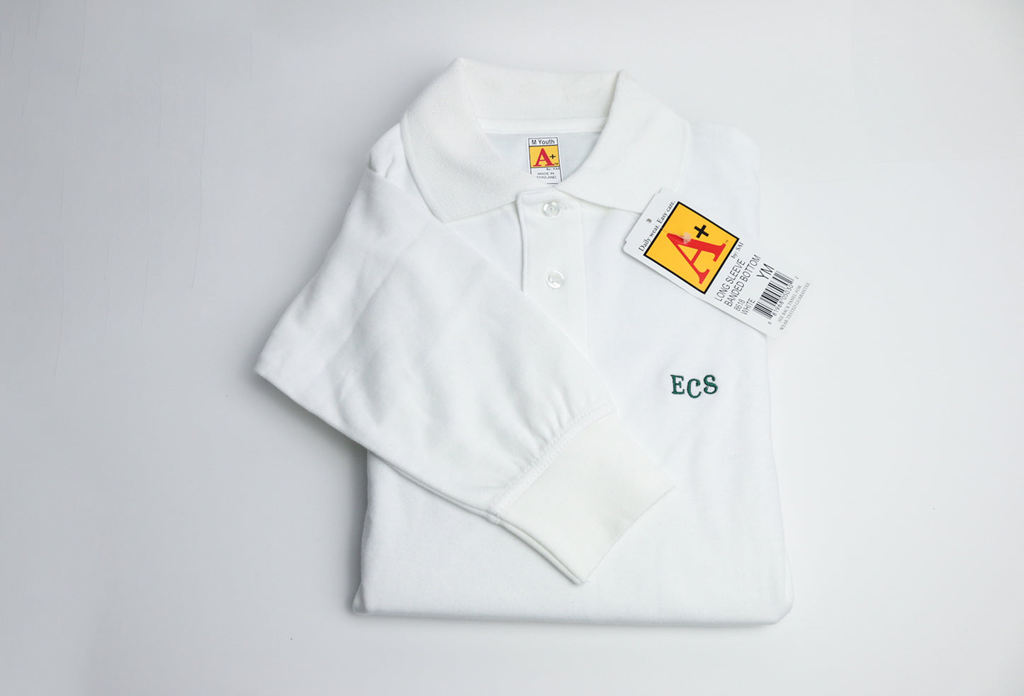 K-Gr. 10 Long Sleeve White Polo With Band