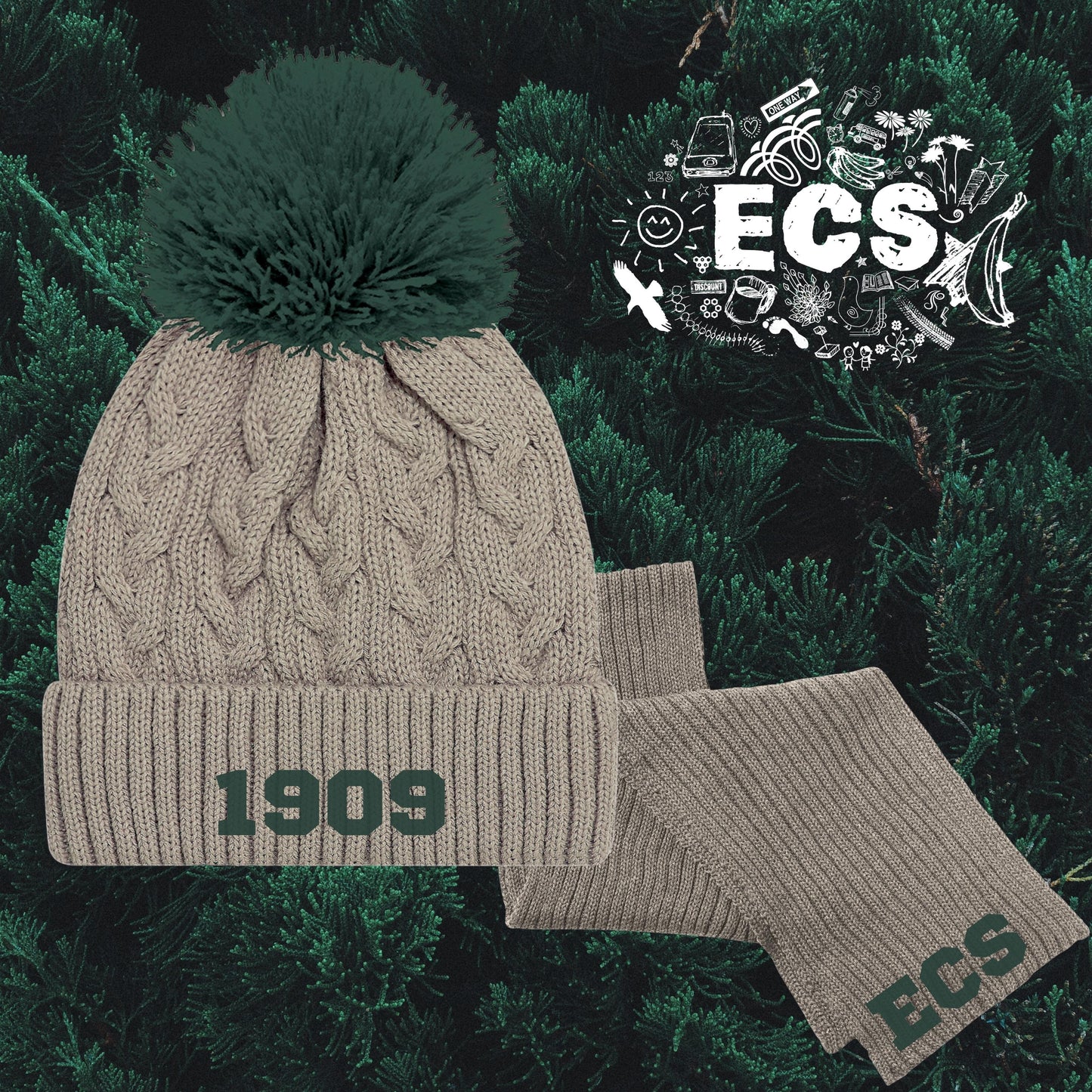 ECS Pom-Pom Tuque and Scarf Set